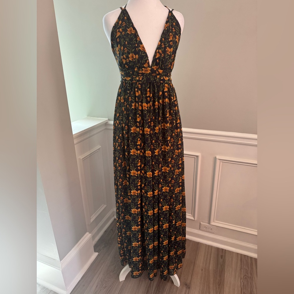 Lulus Navy Floral Print Maxi Dress XS
